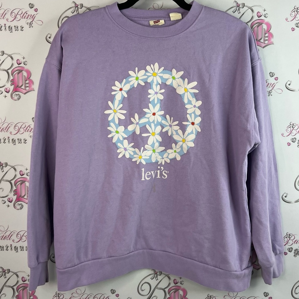Levi's sweater pull over flowers floral Lavender Peace Sign Women's Sweater